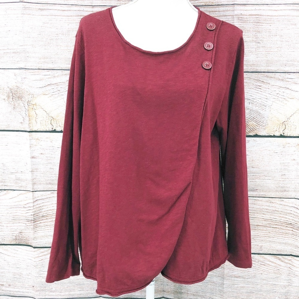 Habitat Burgundy Wrap Front Boxy Lagenlook Top Shirt Blouse Size M